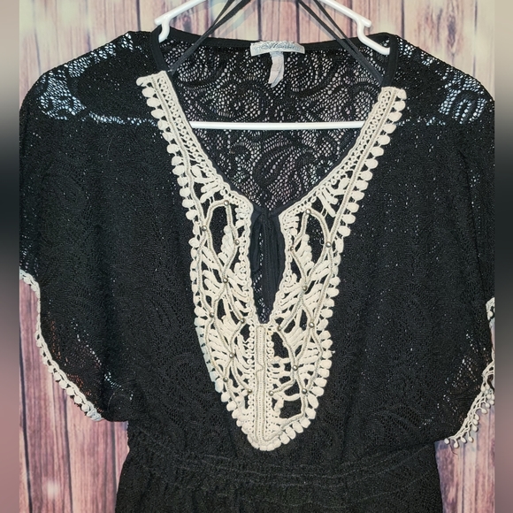 Minime - Size Small - Sheer Black Lace Top with Crochet/Bead Detailing - EUC - Picture 4 of 10